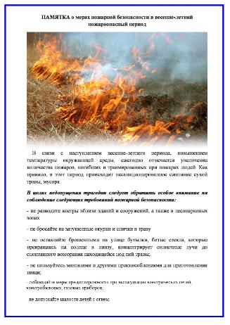 Памятка о мерах пожарной безопасности в весенне-летний пожароопасный период